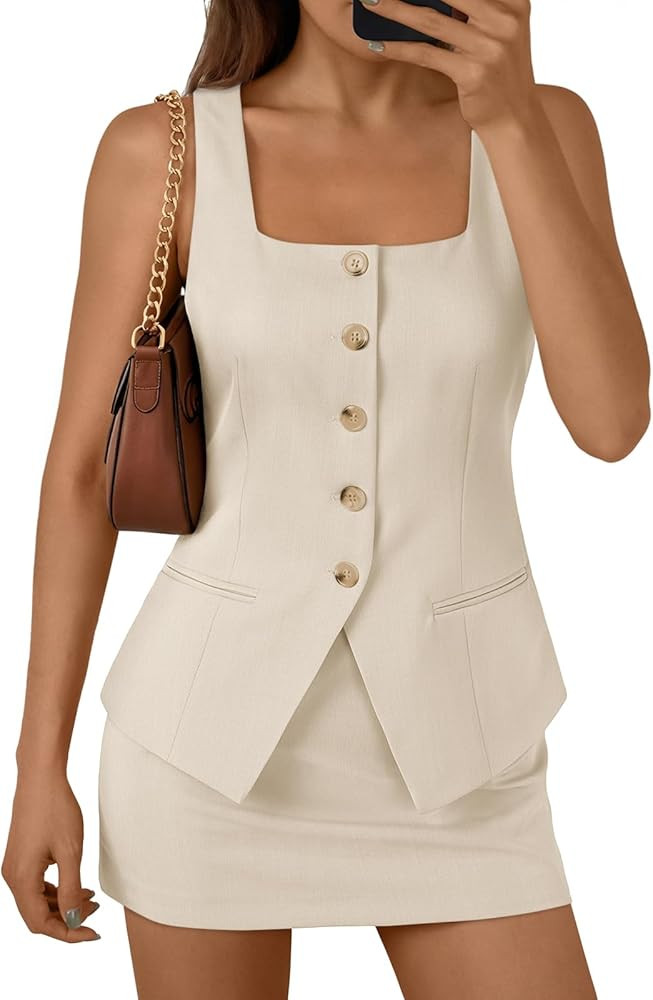 LILLUSORY Womens 2 Piece Skirt Sets Summer Cute Beach Vacation Outfits Dressy Matching Vest Top S... | Amazon (US)