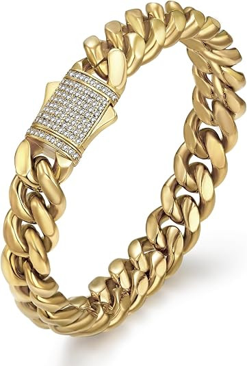 CG&KYGG 12mm Miami Cuban Link Bracelet 14K Real Gold Plated Stainless Steel Solid Bracelet for Me... | Amazon (US)
