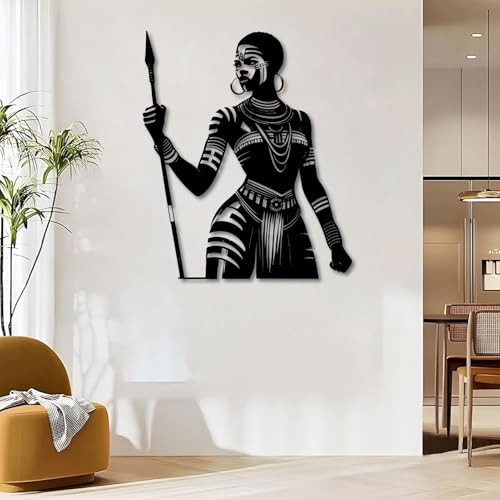 African Woman Metal Wall Art,Modern Africa Wall Decor,African American Metal Wall Art for Living Room, Bedroom, Bathroom,Office(Black,47x40inch/120x101cm) | Amazon (US)