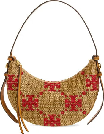Romy T Monogram Straw Half Moon Shoulder Bag | Nordstrom