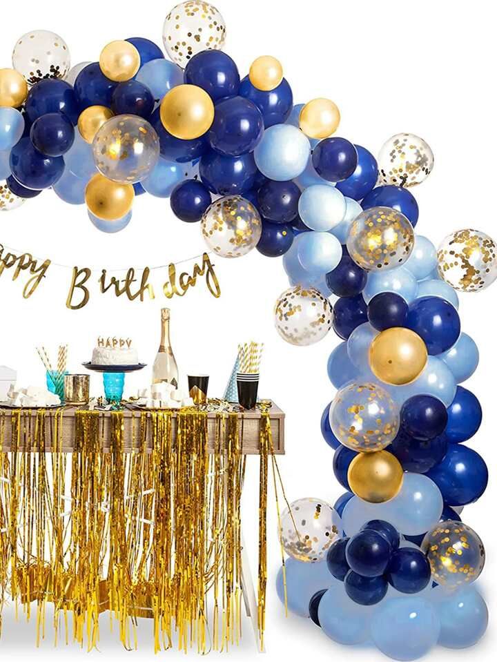 133pcs/set Ink Blue Gold Confetti Balloon Chain Set & Balloon Accessory, Balloon Set Perfect For ... | SHEIN