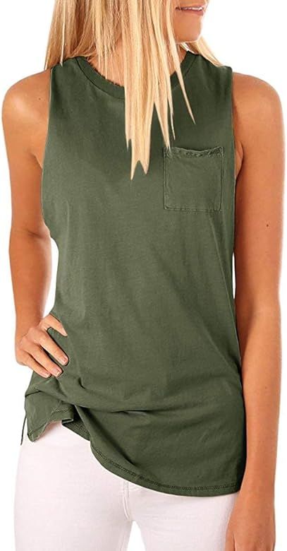 Women's High Neck Tank Tops Summer Sleeveless T Shirts Loose Fit with Pockets | Amazon (US)