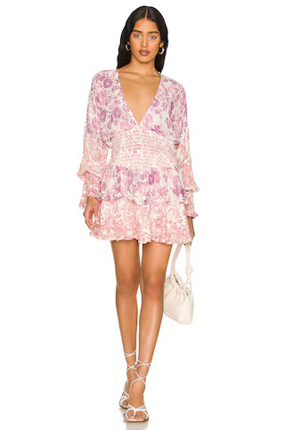 HEMANT AND NANDITA Suki Plunge Neck Dress in Off White & Crimson from Revolve.com | Revolve Clothing (Global)