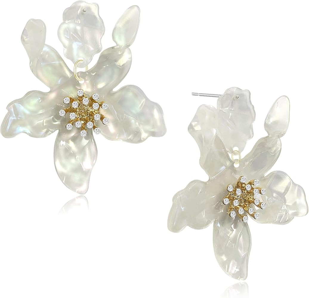 Bohemian Sparkly Crystal Acrylic Exaggerated Flower Lightweight Stud Earrings Vintage Floral Summ... | Amazon (US)