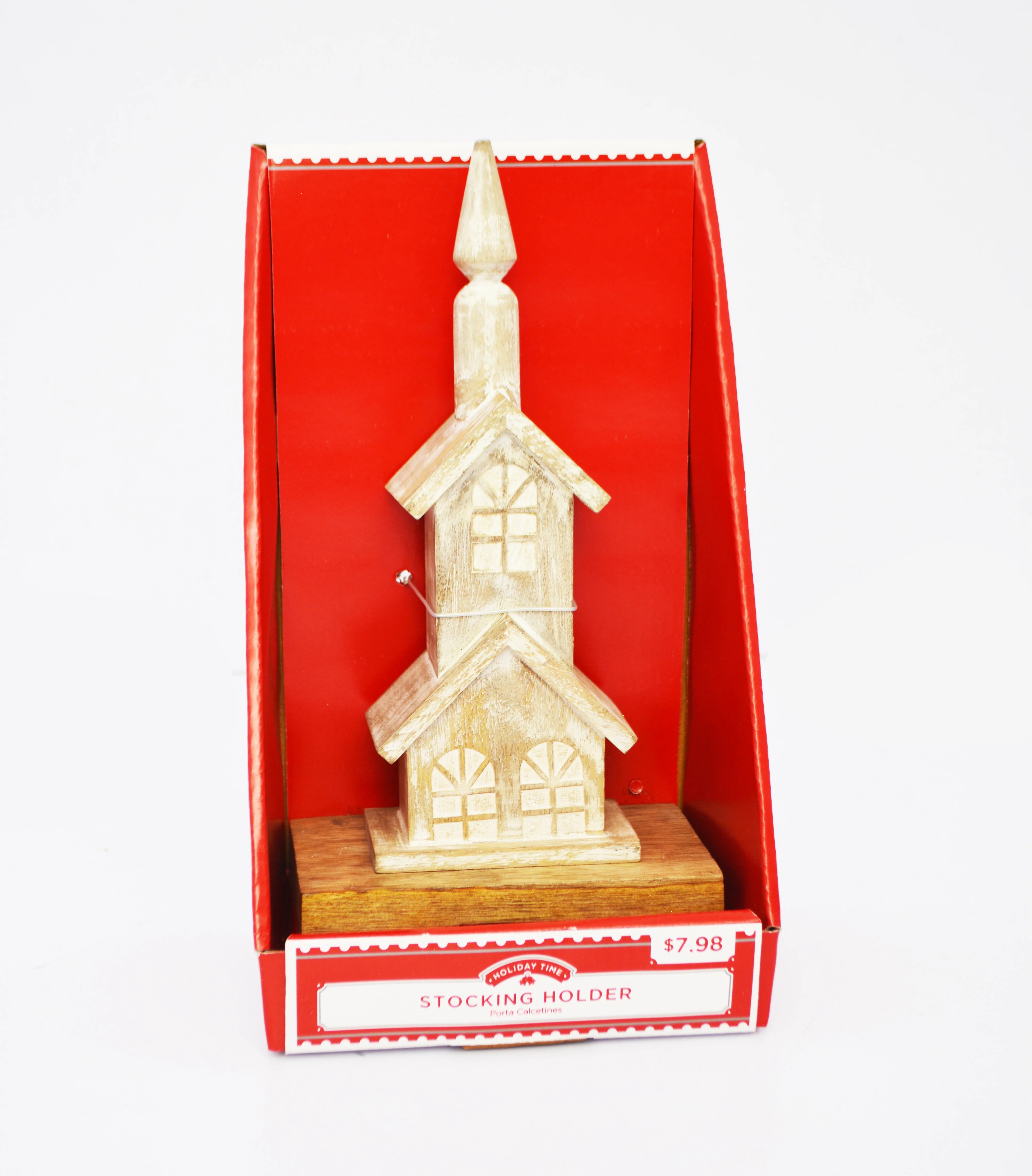 Holiday Time White Wash Wood Church Stocking Holder, 10-inch - Walmart.com | Walmart (US)
