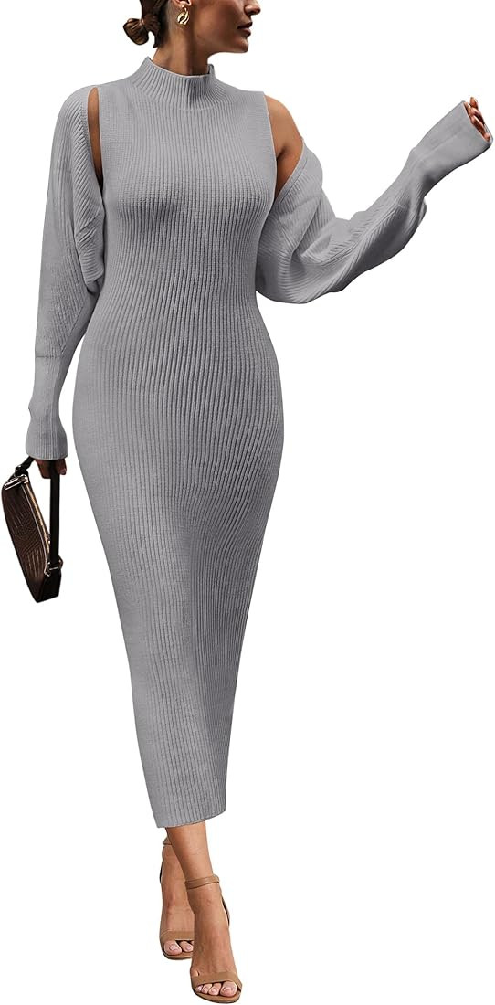 PRETTYGARDEN Womens Fall 2 Piece Outfits Bodycon Maxi Tank Pullover Sweater Dress And Long Sleeve... | Amazon (US)