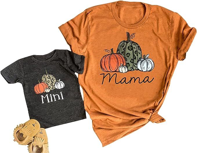 Mama and Mini Halloween Leopard Print Pumpkin Shirts Mommy and Me Matching Halloween Cute Fall T ... | Amazon (US)