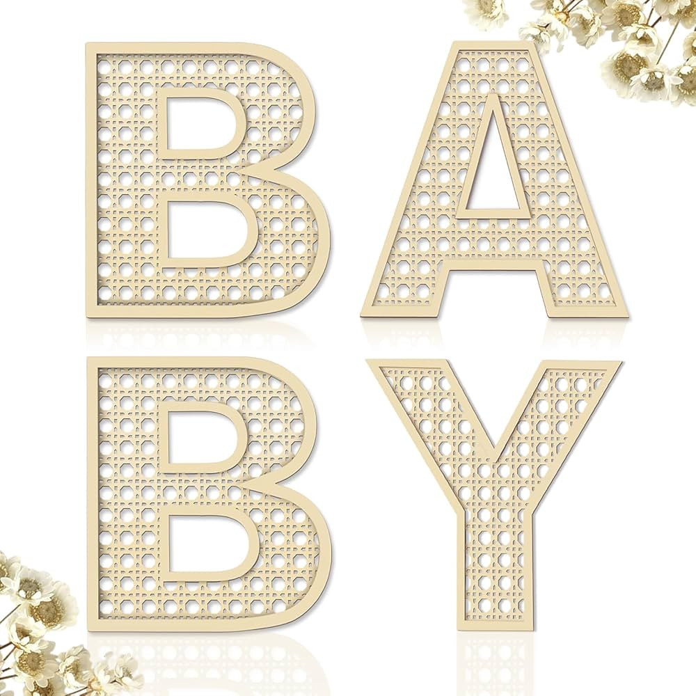 Baby Letters for Baby Shower Wooden Rattan Letters 8 inch 4Pcs for Nursery Wall Decor Large Boho ... | Amazon (US)
