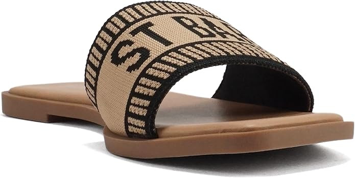 Soda “FLAIR” ~ Women Square Open Toe Single Embroider Band Slip-On Flat Summer Resort Sandal | Amazon (US)