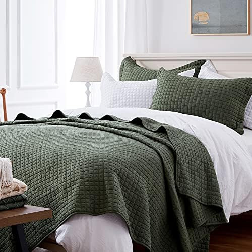 SunStyle Home Quilt Set Queen Olive Green Lightweight Bedspread Full Soft Reversible Coverlet for... | Amazon (US)