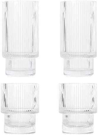 Crutello Ripple Drinking Glasses - 2 10 oz and 2 6oz Origami Glassware Set - Highball and Lowball... | Amazon (US)