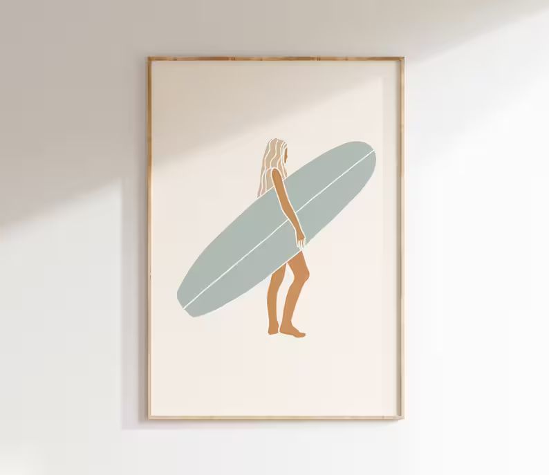 Surf Print Boho Surf Girl Wall Art Surf Gift for Surfer Poster Boho Girl Print at Home - Etsy | Etsy (US)