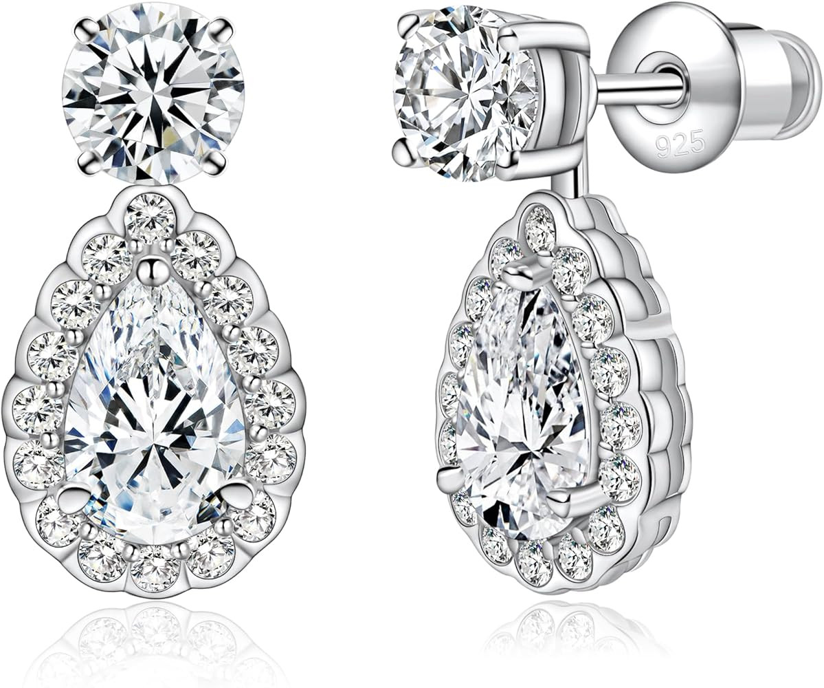 Hitlinker Moissanite Studs Earrings for Women, Sterling Silver Teardrop Round/Pear Cut Lab Create... | Amazon (US)