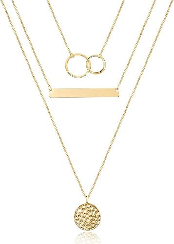 Turandoss Dainty Layered Choker Necklace, Handmade Y Pendant Necklace Multilayer Bar Disc Necklac... | Amazon (US)