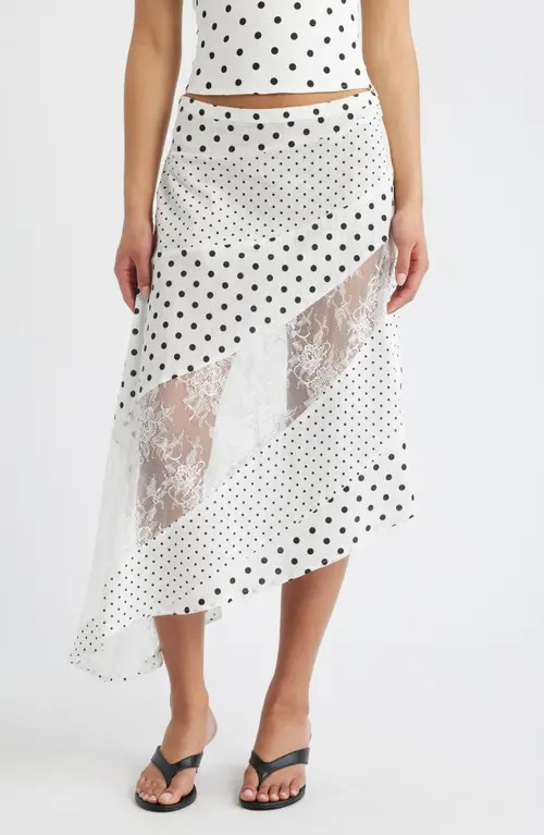 Princess Polly Rennar Mixed Polka Dot Asymmetric Skirt in White /Polka Dot at Nordstrom, Size 0 | Nordstrom