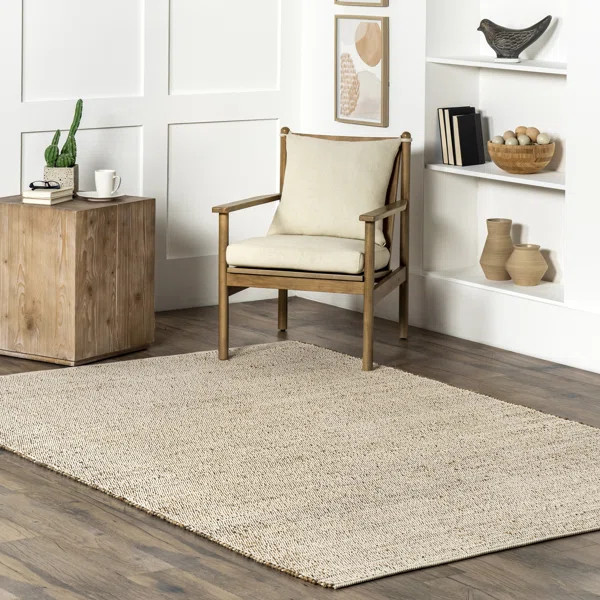 Helton Farmhouse Jute Blend Natural Tan Area Rug | Wayfair North America