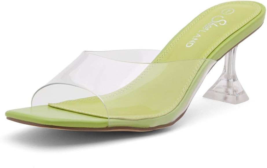 Shoe Land Celebrate Women's Clear Low Heels Stiletto Slides, Square Open Toe One Band Slip-On Hee... | Amazon (US)