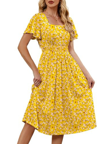 UEAL Womens Spring Dresses 2025 Yellow Casual Summer Brunch Dresses Sundress for Women Large Yellow | Amazon (US)