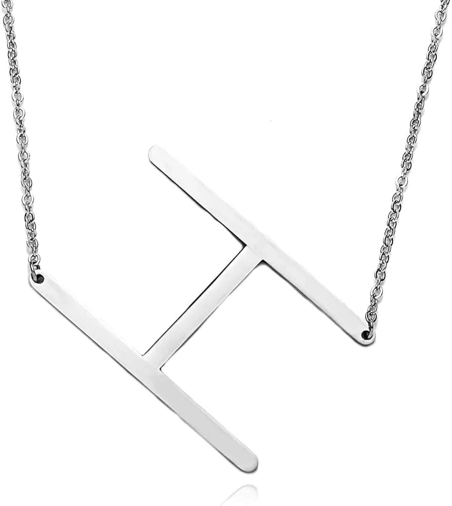 RINHOO Stainless Steel Large Silver Initial Alphabet 26 Big Letters Script Name Pendant Chain Nec... | Amazon (US)