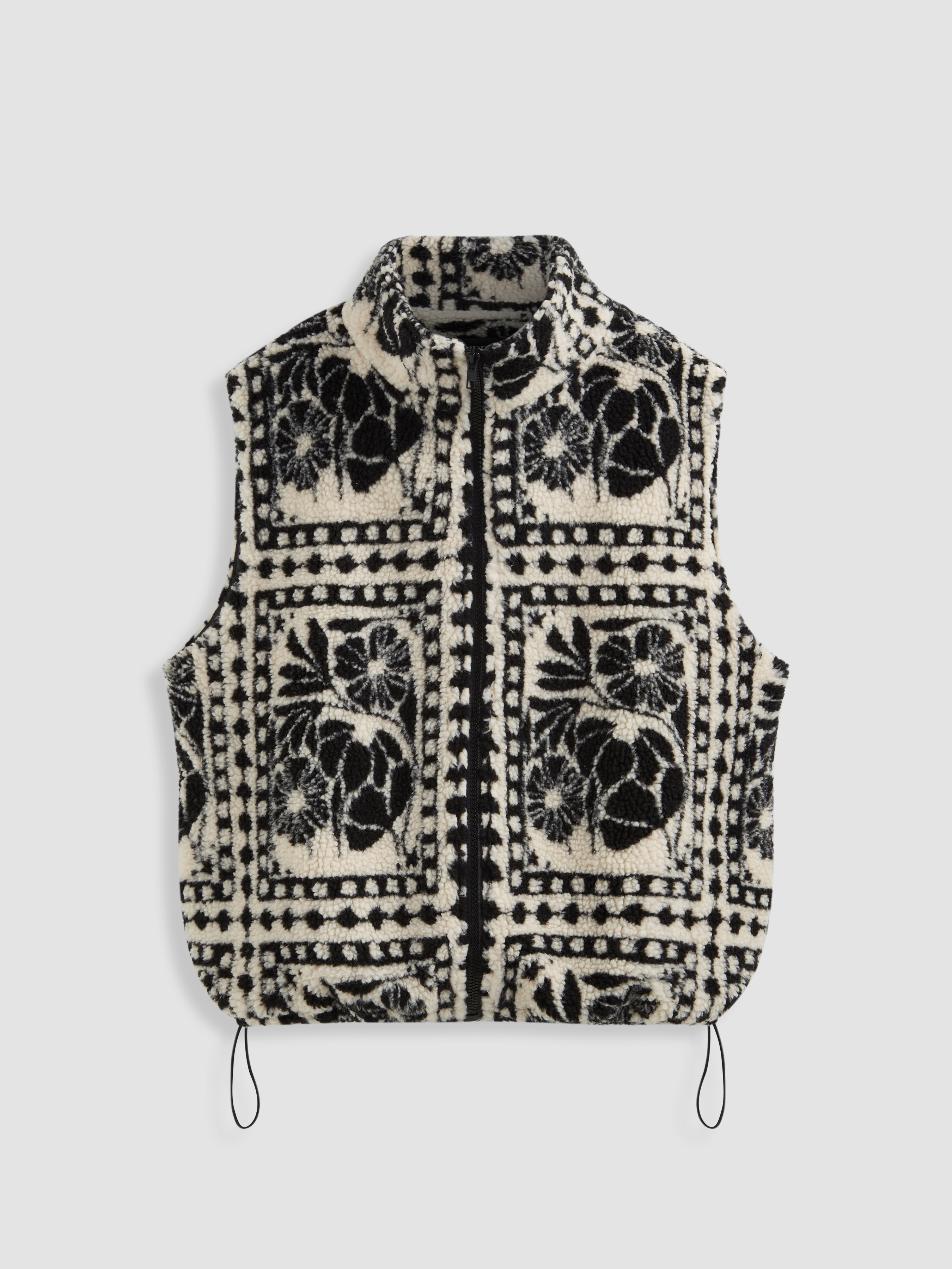 Fleece Fleece Funnel Neck Floral Oversized Jacket Vest For Daily Casual | Cider