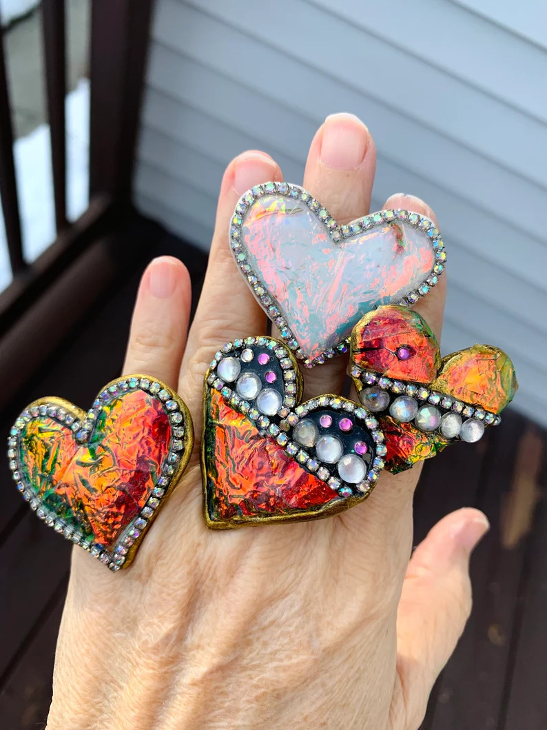 Fun Heart Rings Red Heart Resin Ring Big Resin Ring Statement Heart Jewelry - Etsy | Etsy (US)