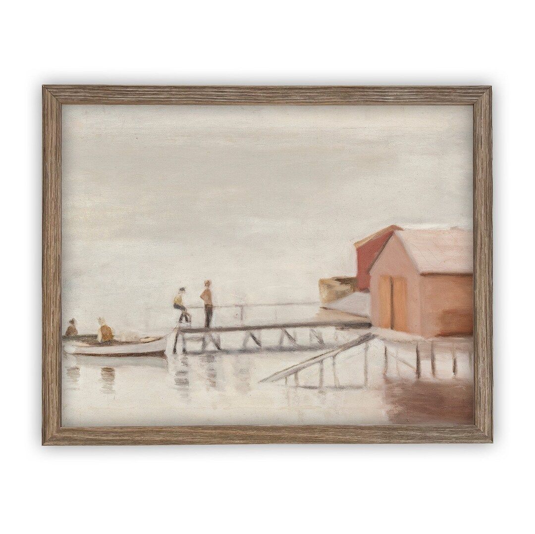 Vintage Framed Canvas Art // Framed Vintage Print // Vintage Painting // Boating Art // Lake Hous... | Etsy (US)