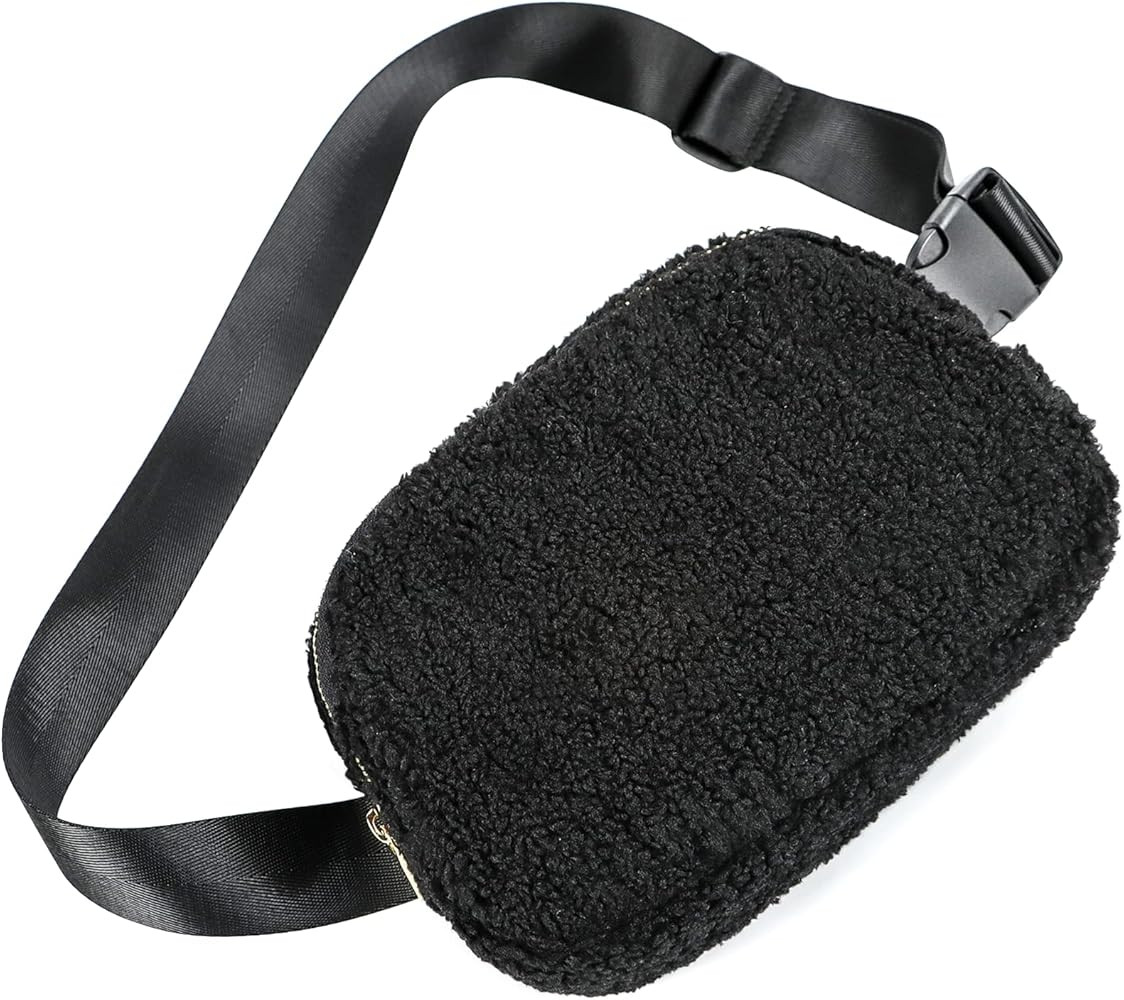 Fleece Belt Bag Sherpa Women Crossbody Bag Fashion Waist Packs Adjustable Fanny Pack Strap Black | Amazon (US)