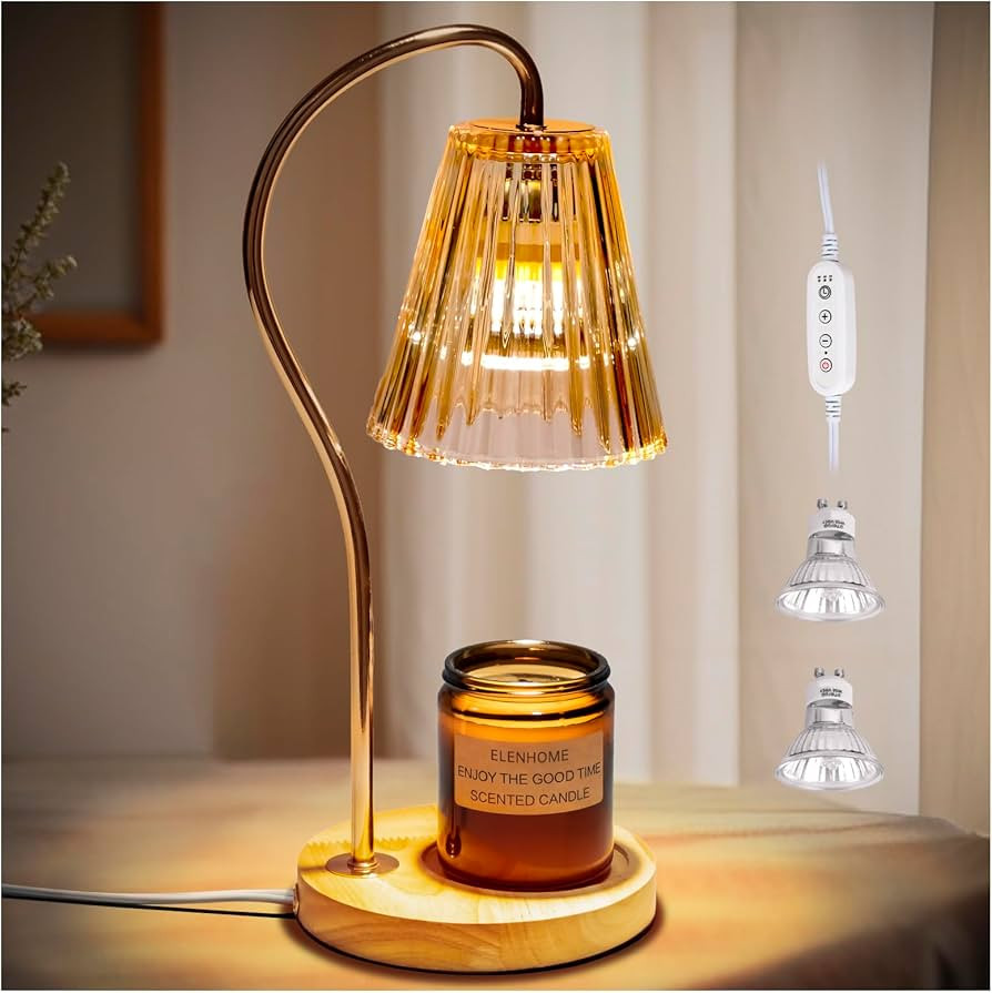 Candle Warmer Lamp, Modern-Glass Candle Lamp Warmer with Timer & Dimmer, Electric Candle Warmer L... | Amazon (US)