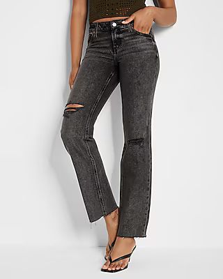 Low Rise Black Ripped Modern Straight Jeans | Express