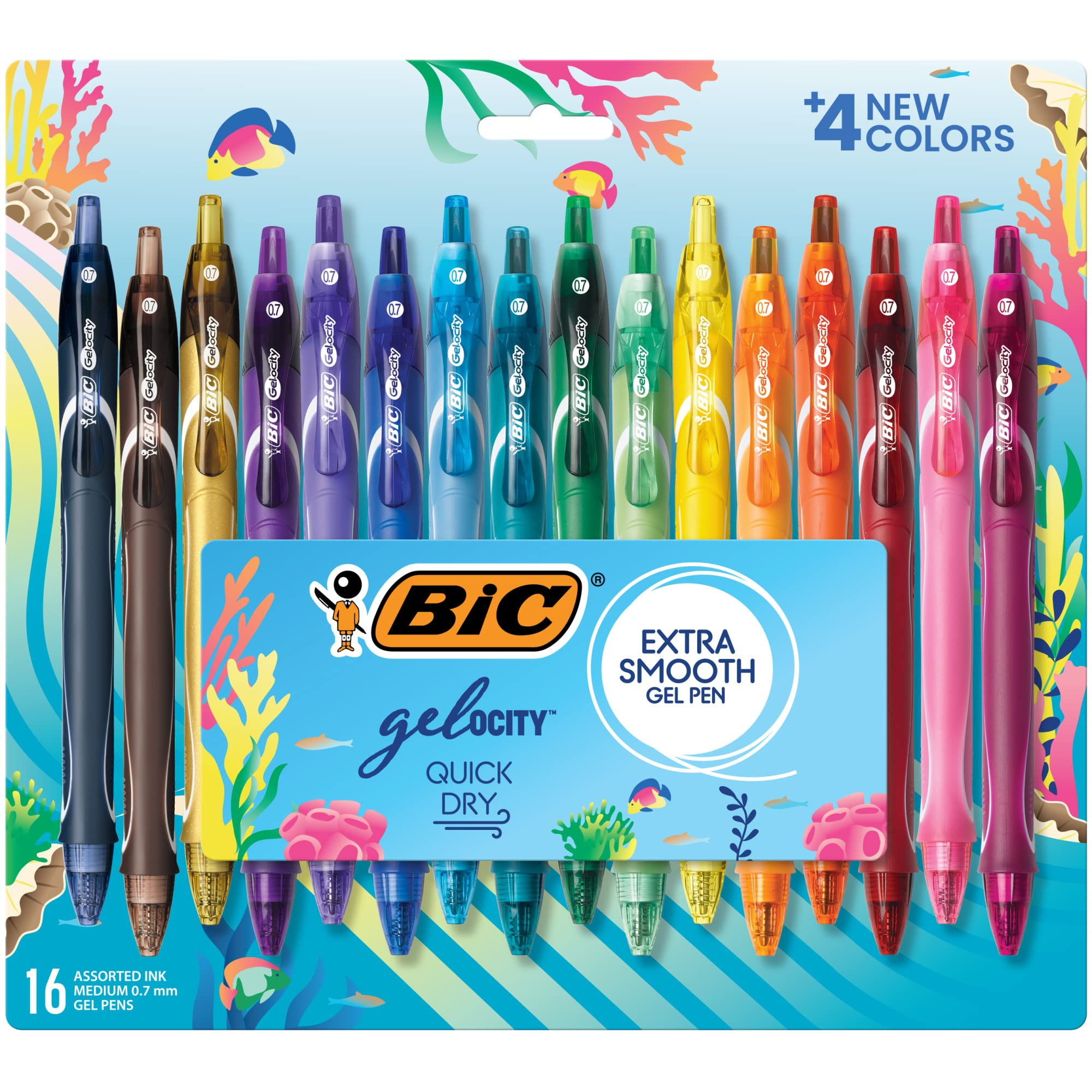 BIC Gelocity Quick Dry Ocean Themed Gel Pens, Medium Point (0.7mm), 16-Count Gel Pen Set, Colored... | Amazon (US)