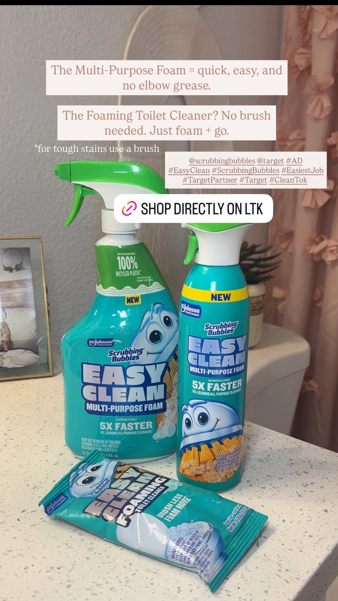 The Multi-Purpose Foam = quick, easy, and no elbow grease.
The Foaming Toilet Cleaner? No brush needed. Just foam + go.
*for tough stains use a brush
 @scrubbingbubbles @target #AD #EasyClean #ScrubbingBubbles #EasiestJob #TargetPartner #Target #CleanTok