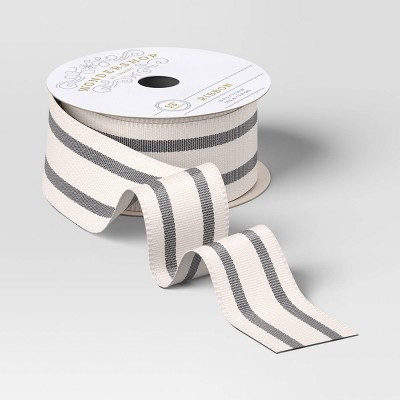 15' Christmas Legacy Luxe Premium Ribbon Ivory Gray Stripe - Wondershop™ | Target