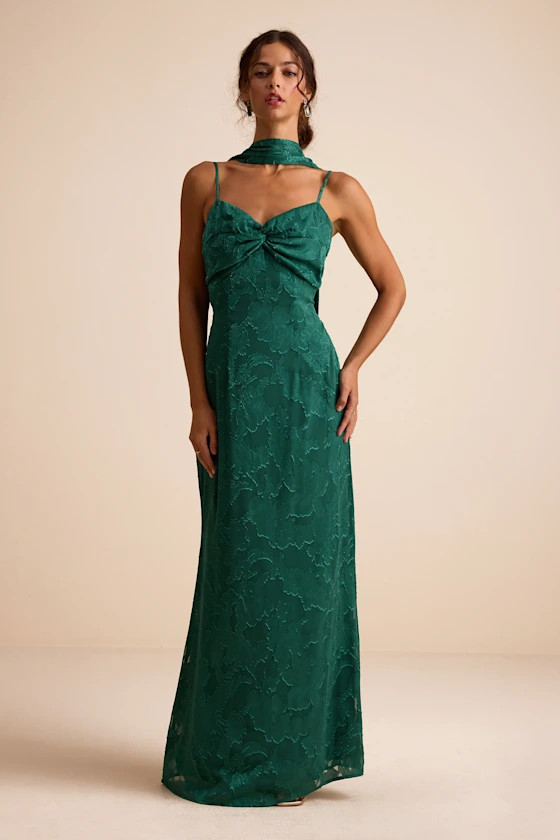 Rashona Emerald Green Burnout Sash Scarf Maxi Dress | Lulus
