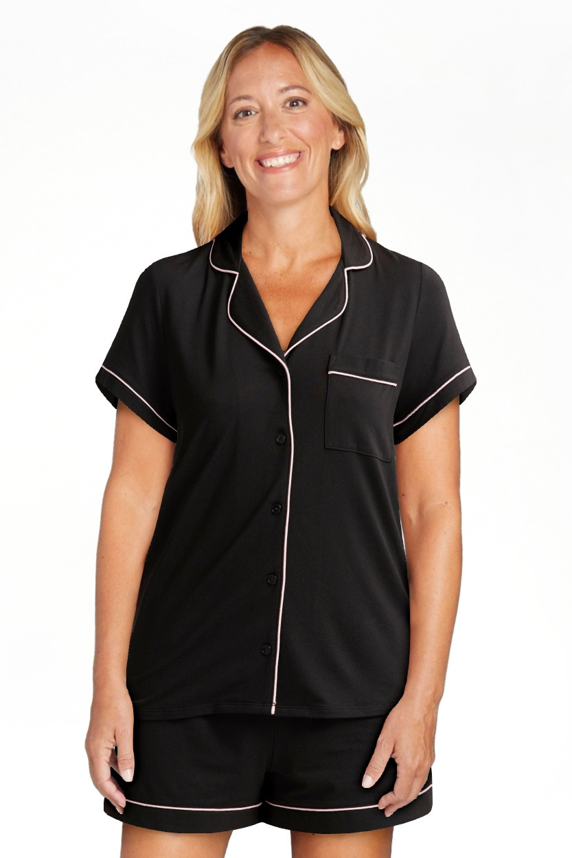 Joyspun Women’s Dreamy Soft Collection Short Sleeve Knit Notch Collar Top and Shorts Pajama Set... | Walmart (US)