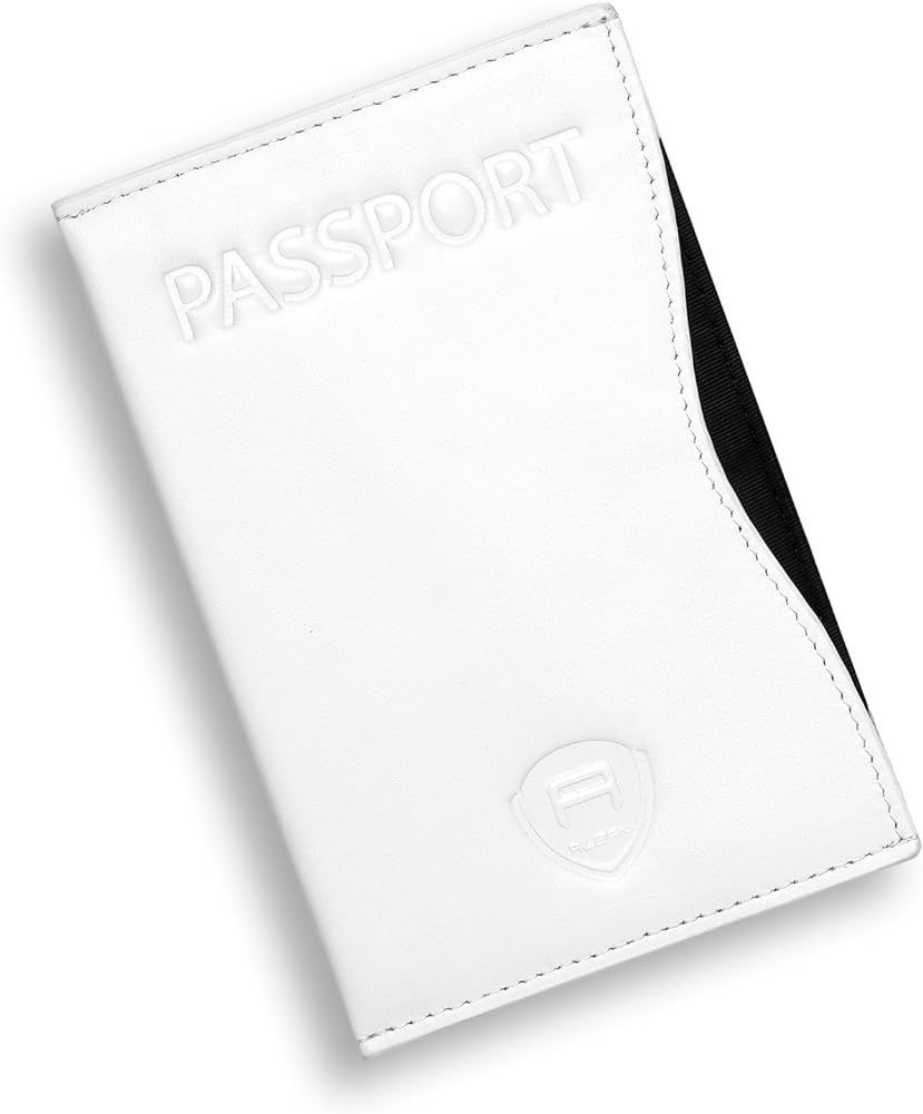 Alban White Passport Cover Holder RFID Leather Travel Organizer Sleeve for Men and Women | Amazon (US)
