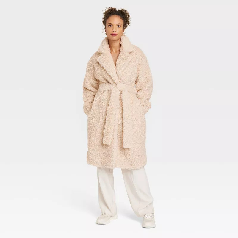 Women's Curly Faux Fur Jacket - A New Day™ Light Brown | Target