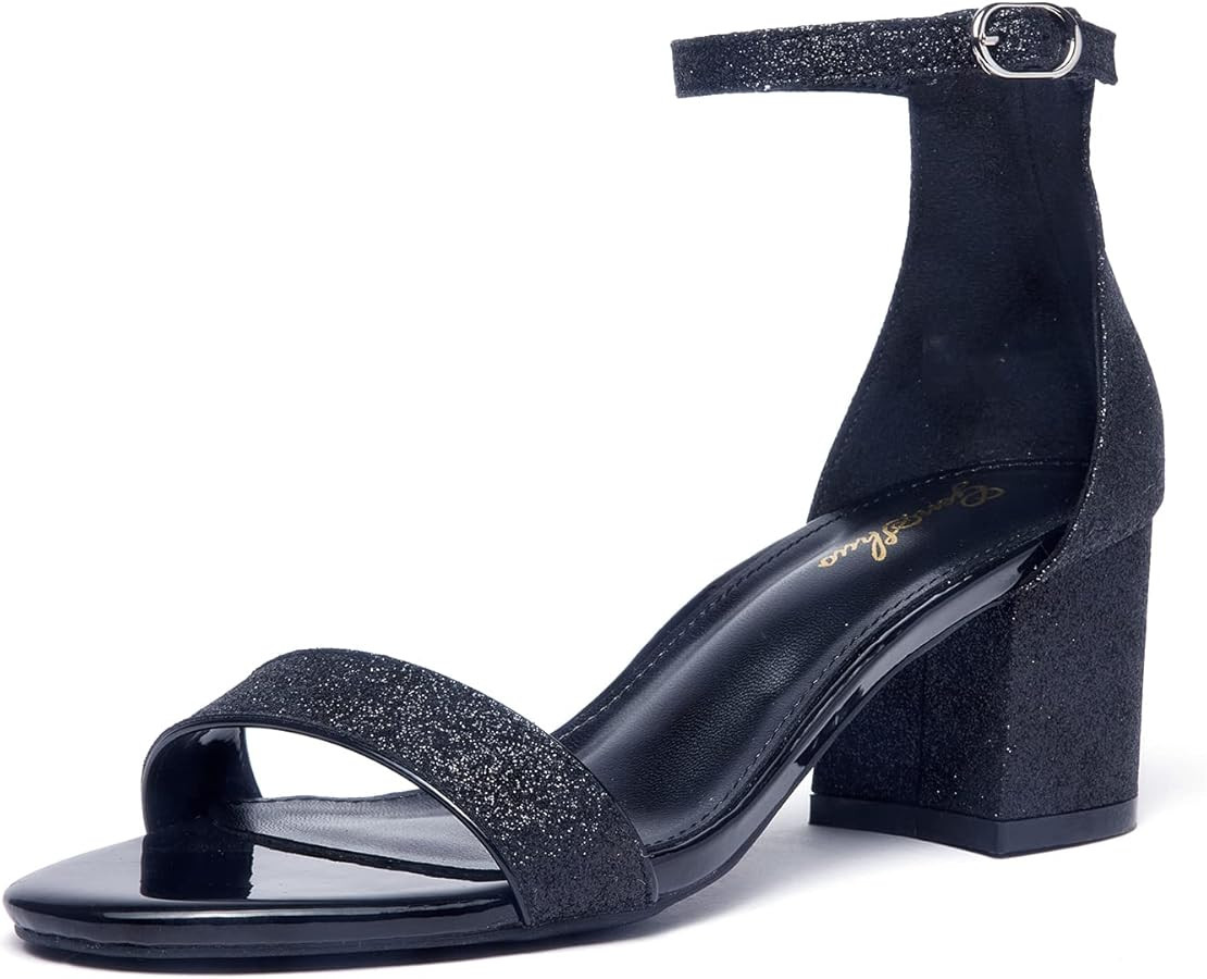 GENSHUO Women's Low Block Heel Sandals Strappy Open Toe Dress Heels Comfortable Sexy Cute Ankle S... | Amazon (US)