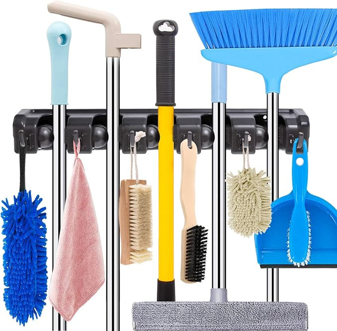 Mop and Broom Holder Wall Mount Heavy Duty Broom Holder Wall Mounted Broom Organizer Home Garden ... | Amazon (US)