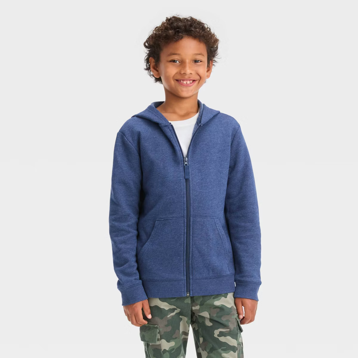 Boys' Fleece Zip-Up Sweatshirt - Cat & Jack™ Navy Blue S: Heavyweight Cotton Blend, Hooded, Kan... | Target
