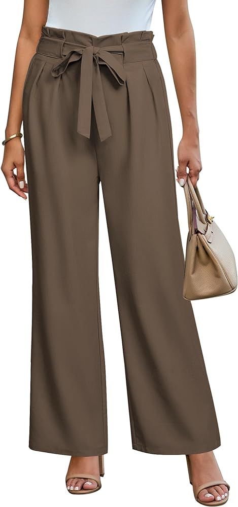 Dress Pants Women High Waisted Wide Leg Work Pants Dressy Casual Trendy Elastic Waist Pleated Bel... | Amazon (US)