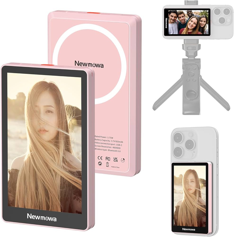 Newmowa Pink Magnetic Phone Vlog Selfie Monitor Screen, 1080P Wireless Recording, Using Phone Rea... | Amazon (US)