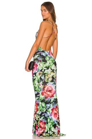 Norma Kamali Low Back Mermaid Fishtail Gown in Rose Garden from Revolve.com | Revolve Clothing (Global)