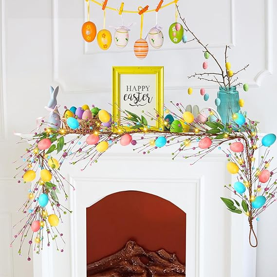 Sggvecsy 5.9FT Artificial Easter Egg Garland Easter Eggs Colorful Berries Greenery Leaves Rustic ... | Amazon (US)