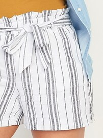 High-Waisted Tie-Belt Linen-Blend Shorts for Women -- 4-inch inseam | Old Navy (US)