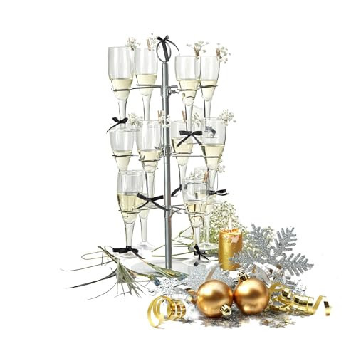 Cocktail Tree Stand, Metal Drink Tower, 3 Tier - 12 Holders For Champagne, Martini, Margarita Cups (Silver) | Amazon (US)