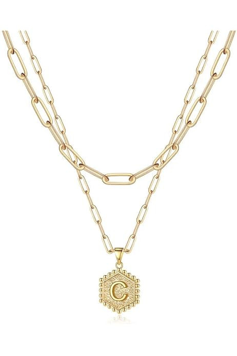 Yoosteel Gold Initial Necklaces for Women Girls, 14K Gold Plated Dainty Layering Paperclip Link Chai | Amazon (US)