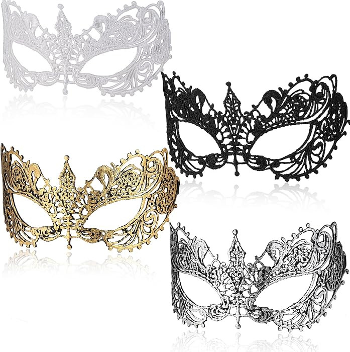 Masquerade Mask 4Pcs Mysterious Gold Silver Masquerade Masks for Women Prom | Amazon (US)