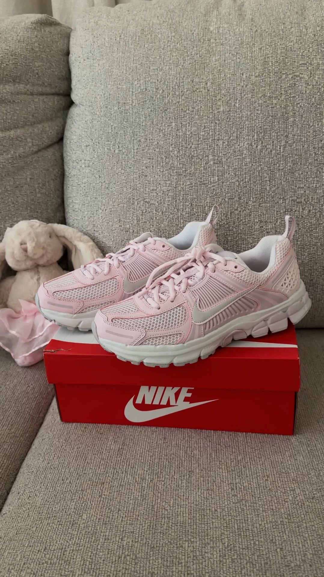 Nike Vomero Pink sneakers 🌸 The prettiest and comfiest baby pink sneakers, I am in love! These are the pearl pink in youth size.  I am a women’s size 8 and the 6.5Y fit me well. The women’s sizes are slightly different in color but super similar. 

#LTKActive #LTKValentine #LTKgrwm