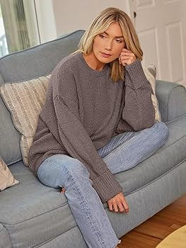 LILLUSORY Women's Oversized Sweaters Fuzzy Chunky Warm Pullover Sweater | Amazon (US)