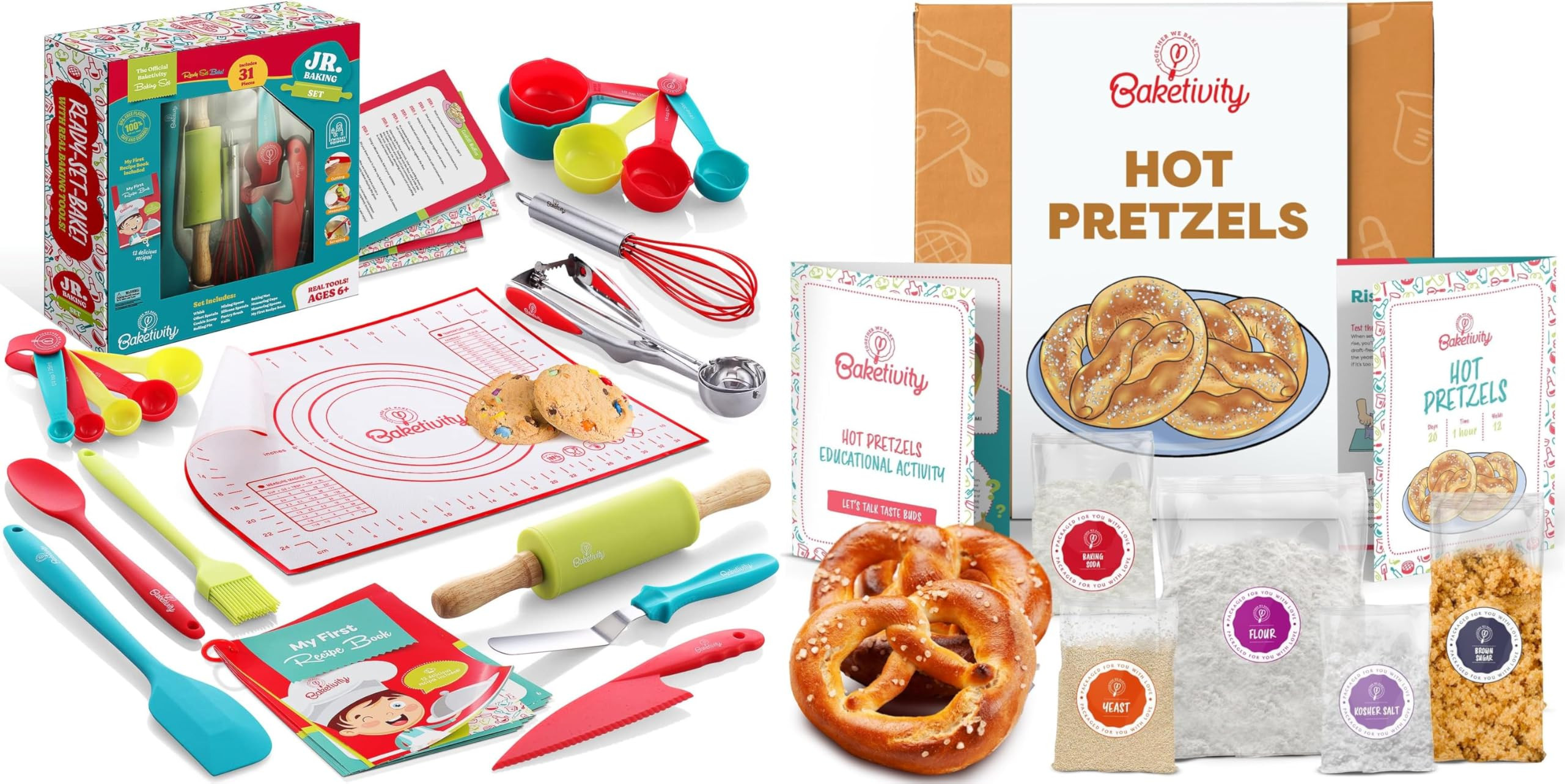 Baketivity Kids Baking Set & Pretzel Making Kit Bundle – 31-Piece Real Kitchen Tools with Safe ... | Amazon (US)